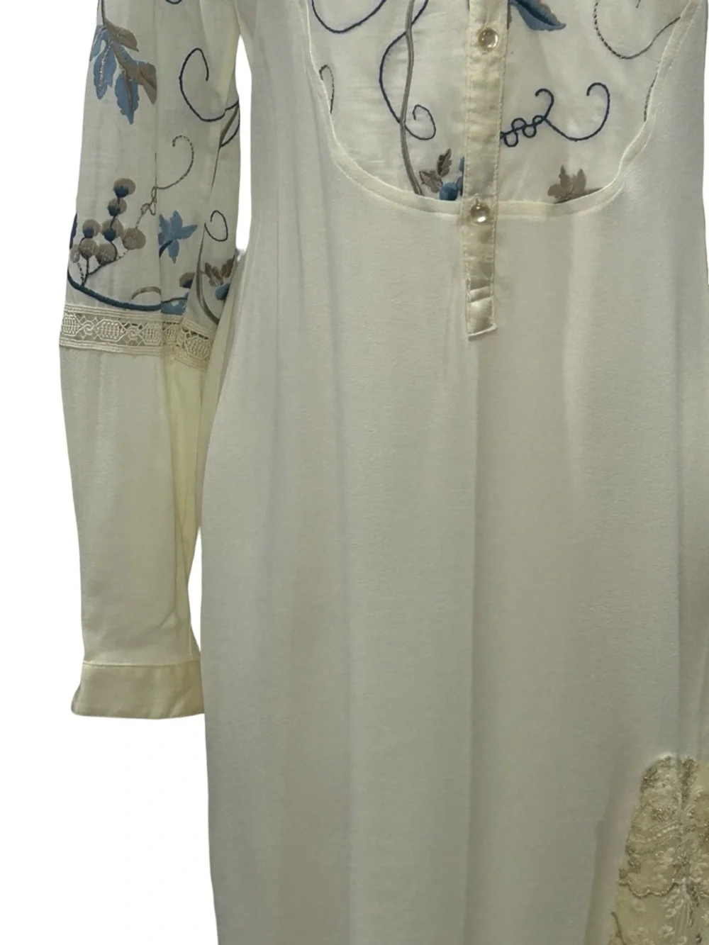Tiny Ivory Boho Festival Shirt Dress Embroidered Lace XS S Country Cottagecore - Picture 6 of 16
